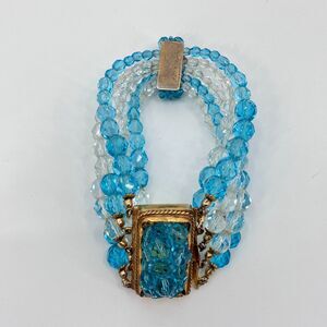 VTG Coppola e Toppo Signed Icy Blue and Clear Faceted Glass Beaded Bracelet
